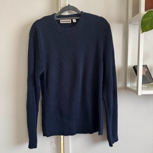Express Men Ribbed Sweater Navy Blue - Picture 1 of 3